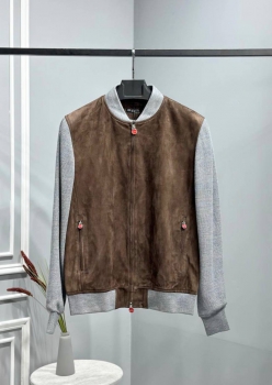 Куртка из натуральной замши с рукавами из кашемира  Kiton Артикул BMS-119898. Вид 1